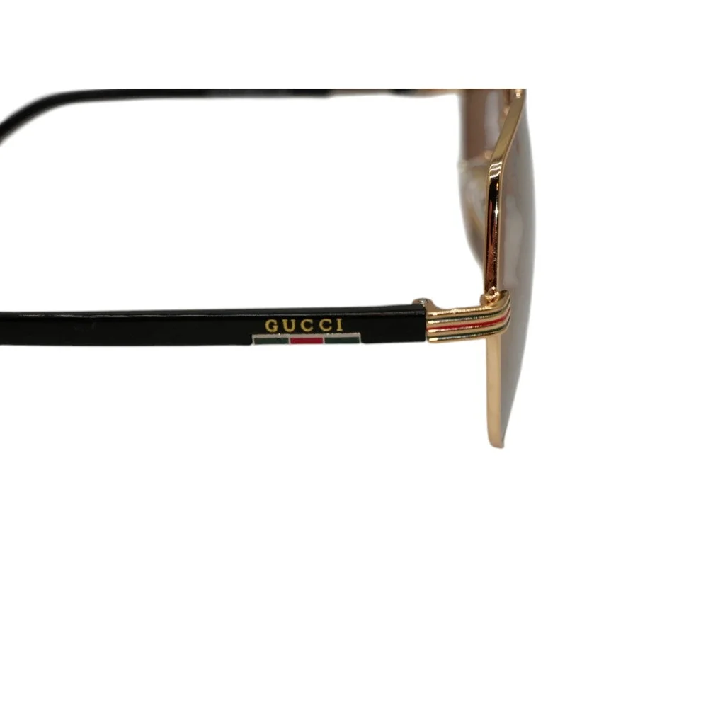 Gucci GG105 Sunglasses 59-15-132 Gold Aviator Brown GG Logo Lens Black Temple
